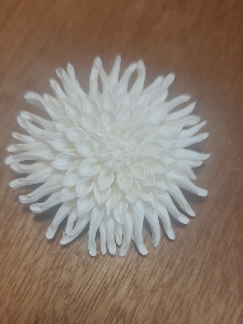 White Floral Brooch - Carved Celluloid Chrysanthemum D